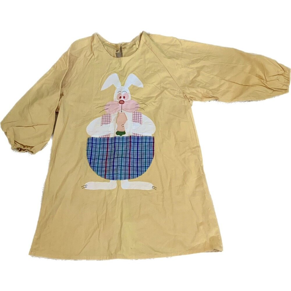 Apron Long-Sleeved Bunny Patch | Kitchen Acce Cotton Gown -Yellow | Front Pocket